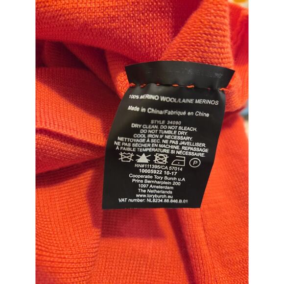 Tory Burch 100% Merino Wool Jewel Button Red Sweater Bell Sleeve Women's M - Picture 11 of 11